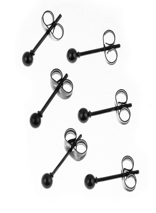 Memsion 316L Surgical Steel Earrings Hypoallergenic Black Ball Stud Earrings Set for Women Men Nickel Free Cartilage Ear Rings 3Pairs of 3mm Ball Stud Earrings - Image 3