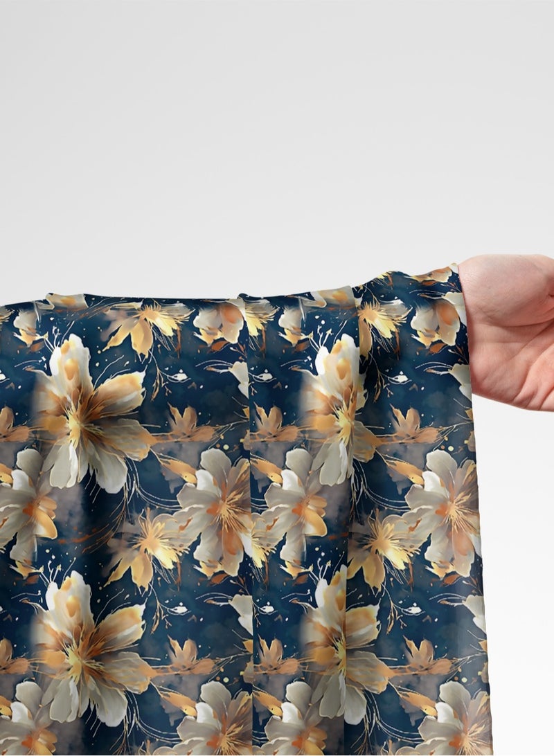 Vellato Al Lail Aramny Silk Fabric By The Yard Floral Design With Beige Navy Jalabiya Makhweer Dressmaking 58 Inches Width - Image 1