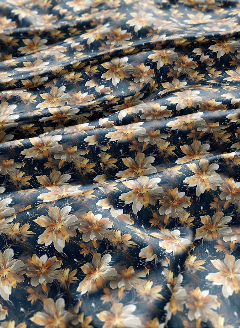 Vellato Al Lail Aramny Silk Fabric By The Yard Floral Design With Beige Navy Jalabiya Makhweer Dressmaking 58 Inches Width - Image 3