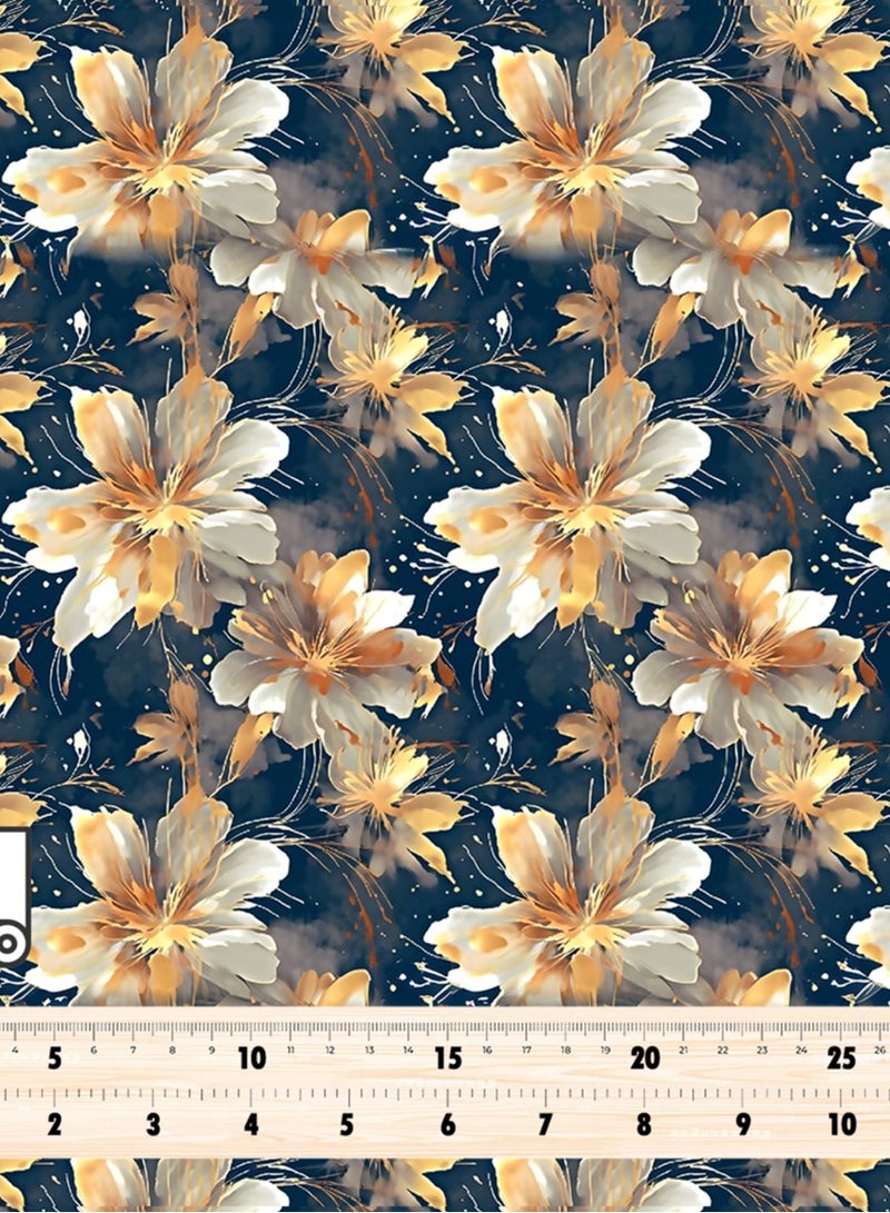 Vellato Al Lail Aramny Silk Fabric By The Yard Floral Design With Beige Navy Jalabiya Makhweer Dressmaking 58 Inches Width - Image 4
