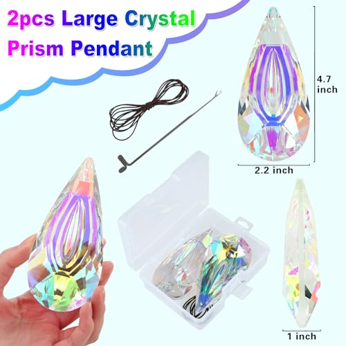 HYBEADS 120mm Crystal Suncatcher, 2 Pack Large Prism Sun Catchers Windows Hanging Ornaments Rainbow Maker Pendant Indoor Outdoor Garden Chandelier Birthday Wedding Party Valentines Day Gifts for Women - Image 4