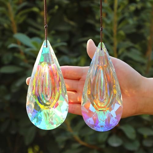 HYBEADS 120mm Crystal Suncatcher, 2 Pack Large Prism Sun Catchers Windows Hanging Ornaments Rainbow Maker Pendant Indoor Outdoor Garden Chandelier Birthday Wedding Party Valentines Day Gifts for Women - Image 1