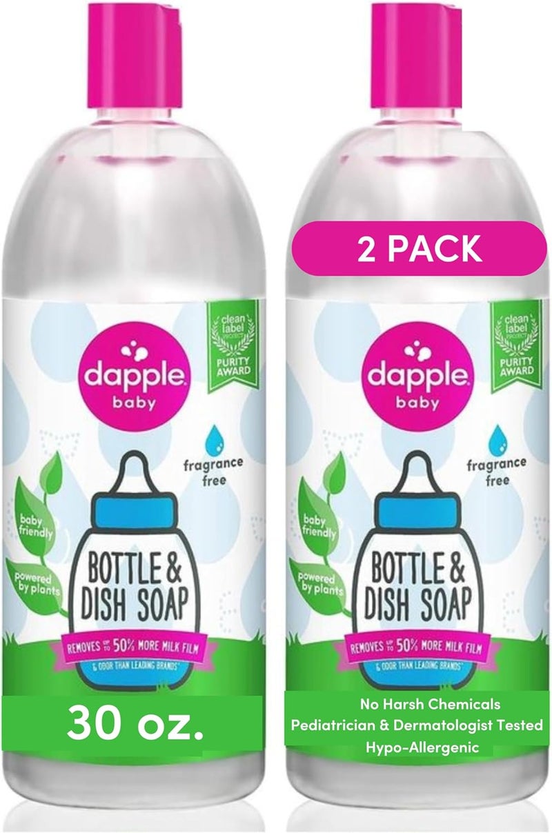 dapple Baby Bottle Soap & Dish Soap Refill by Baby, Fragrance Free, Plant Based Dish Liquid for Dishes & Baby Bottles - Hypoallergenic Soap, Liquid Soap Refill, 30 Fl Oz (Pack of 2) - Image 1