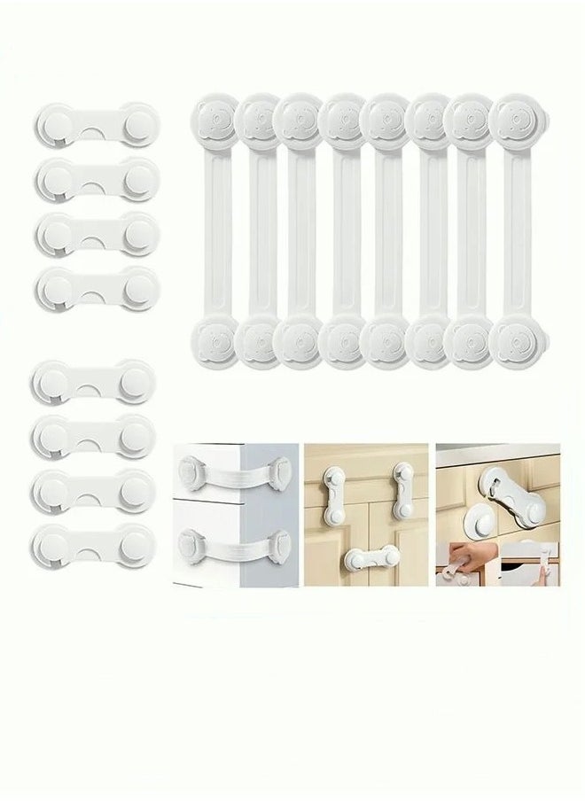 MIXDE Child Safety Strap Locks (16 Pack) Baby Locks for Cabinets and Drawers, Toilet, Fridge & More. 3M Adhesive Pads. Easy Installation, No Drilling Required, White  - Image 1