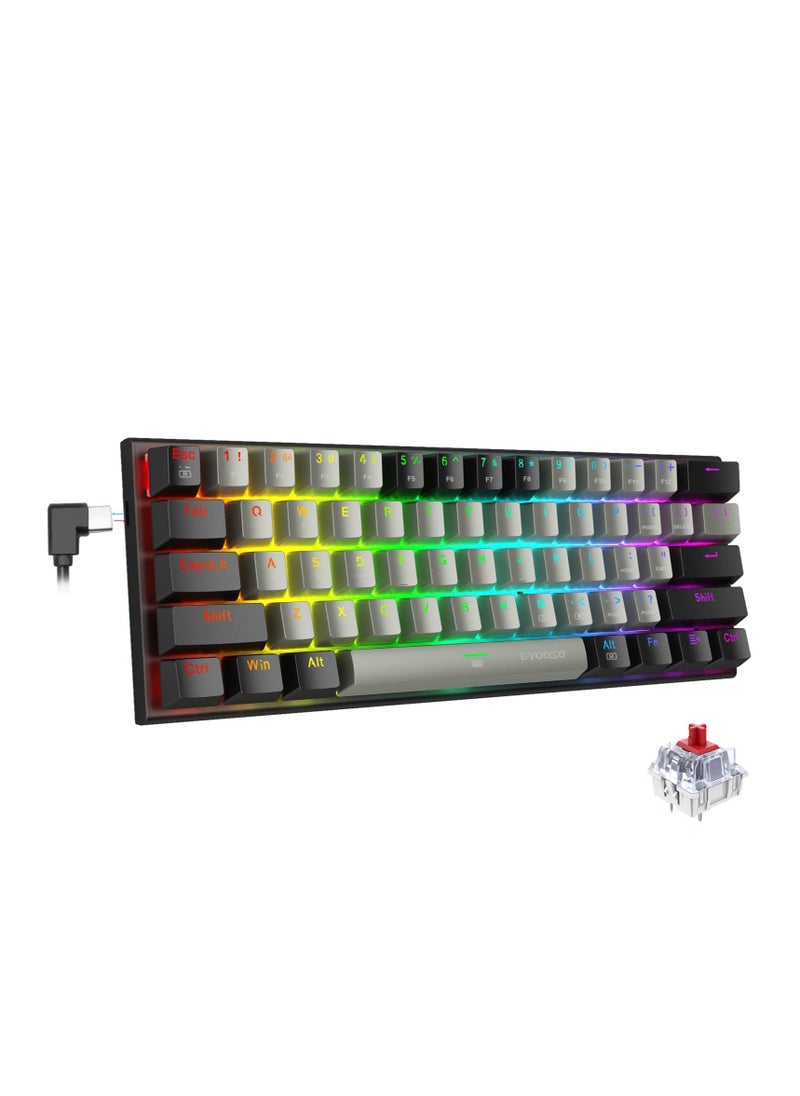 E-YOOSO - Z-11 61 Keys Mechanical Gaming Keyboard,Red Switch 60% Wired Compact Keyboard,RGB Backlit and Metal Panel for Windows,Mac OS-Grey Black - Image 1