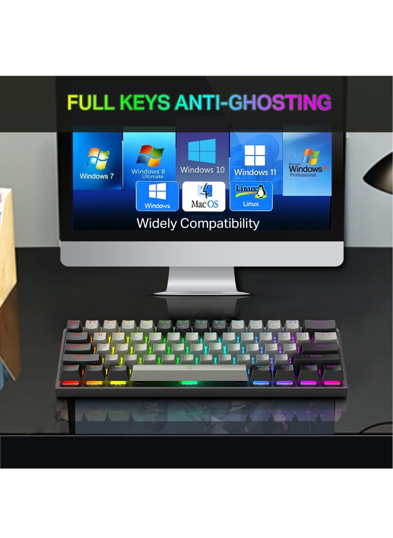 E-YOOSO - Z-11 61 Keys Mechanical Gaming Keyboard,Red Switch 60% Wired Compact Keyboard,RGB Backlit and Metal Panel for Windows,Mac OS-Grey Black - Image 1