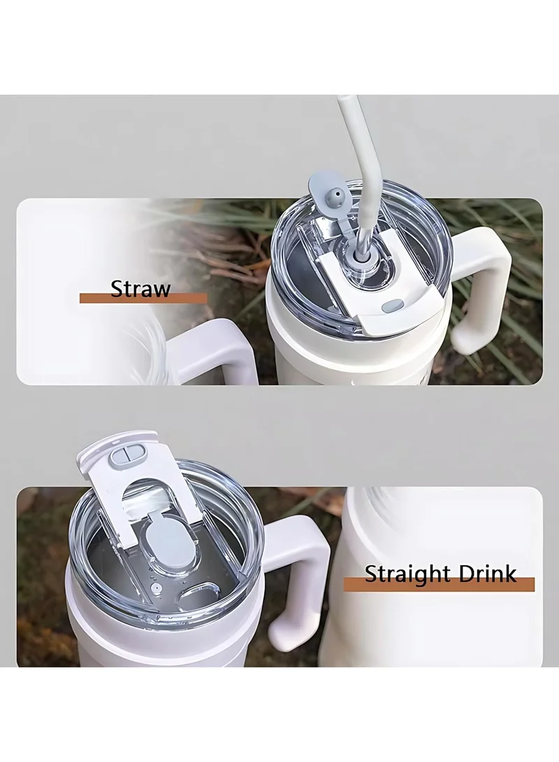 Mobcos 40oz Sitarayuri Tumbler White 40oz Stainless Steel Tumbler with Handle – Leakproof, Insulated Travel Mug with Lid & Straw – Reusable Double-Wall Vacuum Cup for Hot & Cold Drinks for Girls and Boys for Outdoor (White)  | Best Price UAE