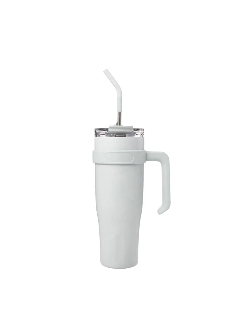 Mobcos 40oz Stainless Steel Tumbler with Handle – Leakproof, Insulated Travel Mug with Lid &amp; Straw – Reusable Double-Wall Vacuum Cup for Hot &amp; Cold Drinks for Girls and Boys for Outdoor (Sky White)