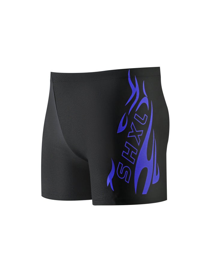 إسكدنيا سراويل سباحة للأطفال للأولاد خمس نقاط سراويل سباحة بوكسر ربيع حار مقاس كبير ملابس سباحة للمراهقين معدات سباحة قبعة سباحة بالجملة - اللون: 9601-1 شورت نار أزرق - - Image 1