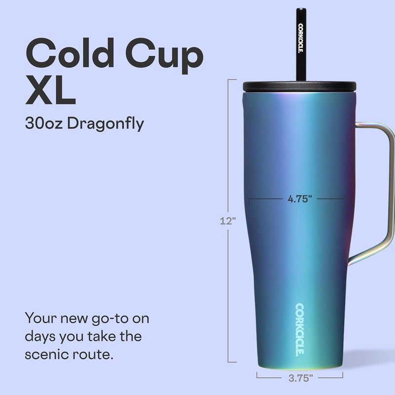 CORKCICLE Cold Cup XL Insulated Tumbler with Handle, Lid, and Straw, Dragonfly, 30 oz, Tumbler-Friendly Reusable Water Bottle Keeps Drinks Cold 12 Hours - Image 2