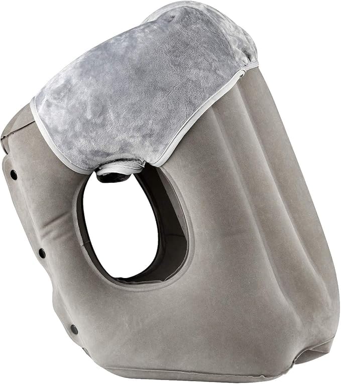 MBUYS MALL Travel Neck Pillow Inflatable Neck Pillow for Airplane Travel Sleeping Travel Pillow with Storage Bag Plane Bus Car Train Home Office Sleeping Cushion Support Head Shoulder NeckBlack - Image 1