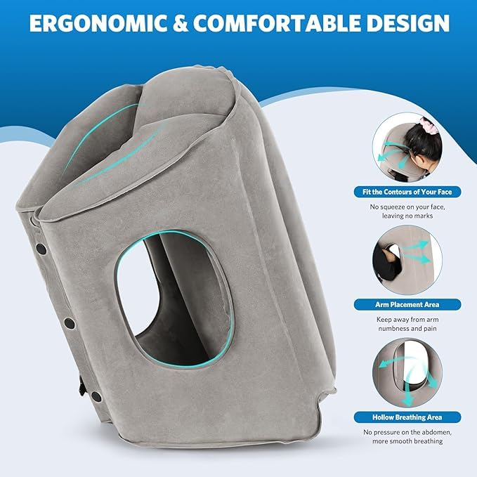 MBUYS MALL Travel Neck Pillow Inflatable Neck Pillow for Airplane Travel Sleeping Travel Pillow with Storage Bag Plane Bus Car Train Home Office Sleeping Cushion Support Head Shoulder NeckBlack - Image 5