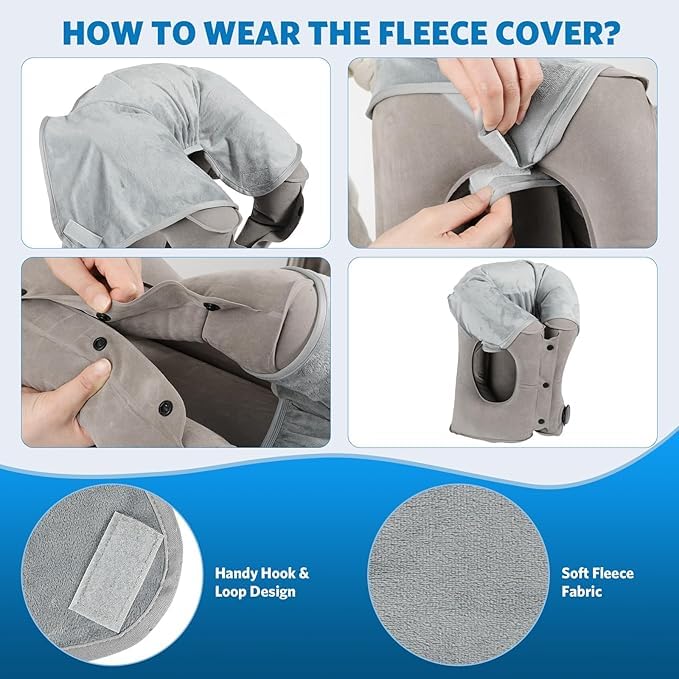 MBUYS MALL Travel Neck Pillow Inflatable Neck Pillow for Airplane Travel Sleeping Travel Pillow with Storage Bag Plane Bus Car Train Home Office Sleeping Cushion Support Head Shoulder NeckBlack - Image 2