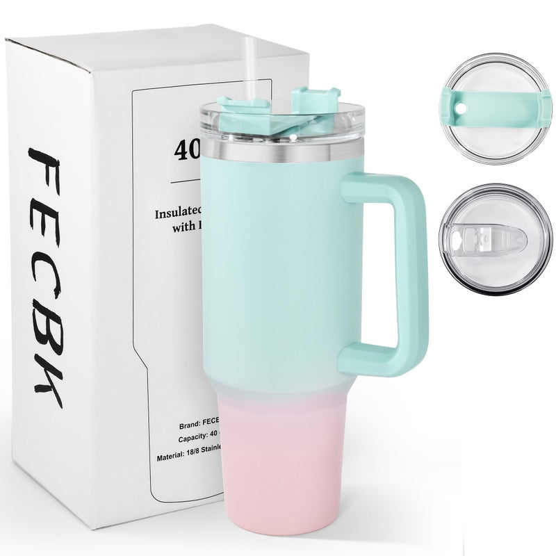 FECBK 40oz Tumbler with Straw and Lid 12L 100 LeakProof Travel Mug with Handle Stainless Steel Vacuum Insulated Water Bottle Keeps Cold for 34H  Hot 12H Dishwasher Safe Bubble Gum