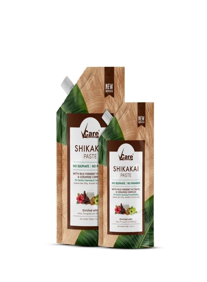 VCare Shikakai Paste 150g & 75g Combo | With Rice Ferment Filtrate & Ceramide Complex | Amla, Fenugreek & Hibiscus | Gentle Hair Cleanser & Conditioner for All Hair Types - Image 1