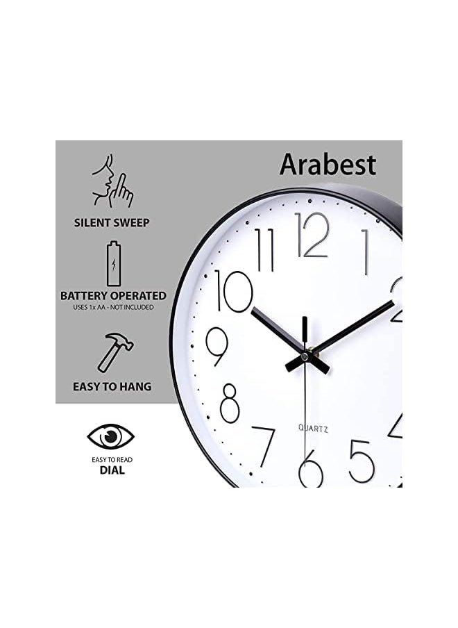 QUARTZ Wall Clock, Silent Non Ticking Quality Quartz Battery Operated, Round Easy to Read, Silent Wall Clock for Bedrrom, Living Room, Kitchen, Office, School Home Decor (Black)  - Image 2