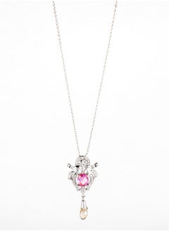 Platinum Necklace with Pink Crystal Stone and Zircone Stone