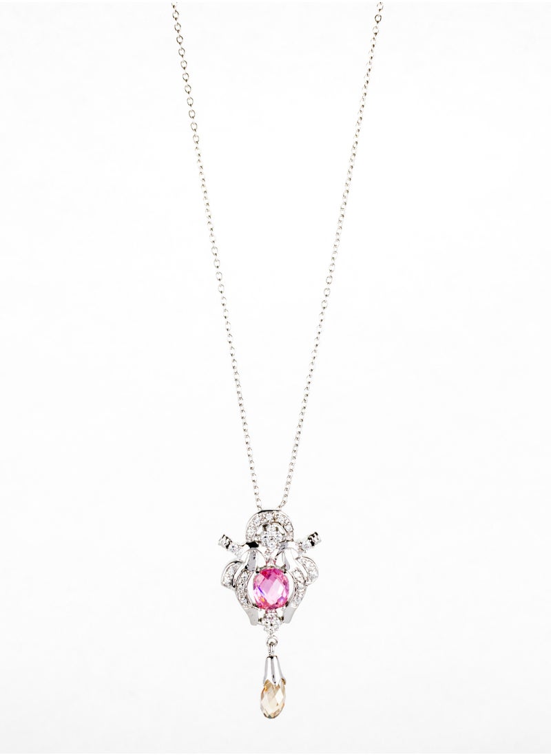 The Black Pearl Accessories - Platinum Necklace with Pink Crystal Stone and Zircone Stone - Image 1