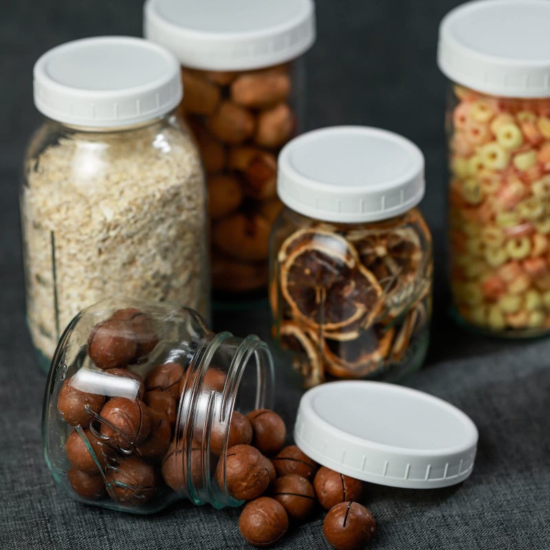 Bedgeta 18 Pack White Plastic Mason Jar Lids with Silicone Rings, 9 Wide Mouth & 9 Regular Mouth Canning Lids for Ball & Kerr and More, 86mm &70mm Plastic Mason Jar Lids - Image 4