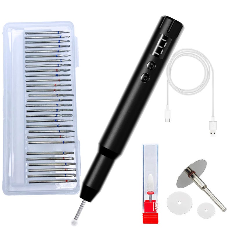 CBVCBV Wireless Engraving Pen Kit for Jewelry, Wood, Metal, Glass & Plastic - Cordless DIY Engraver with 30 Bits & Polishing Function, Portable Tool for Artists, Craftsmen, (Black - Upgraded Version) - Image 1