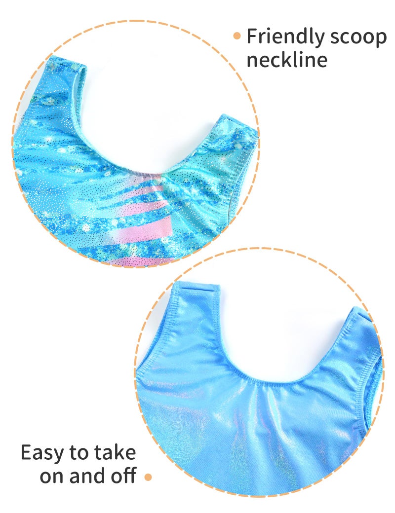 Nokecina Gymnastics Leotards for Girls Size 6-7 Years Old 2 Packs Blue Green Tumbling Unitards - Image 3