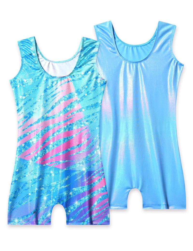 Nokecina Gymnastics Leotards for Girls Size 6-7 Years Old 2 Packs Blue Green Tumbling Unitards - Image 2