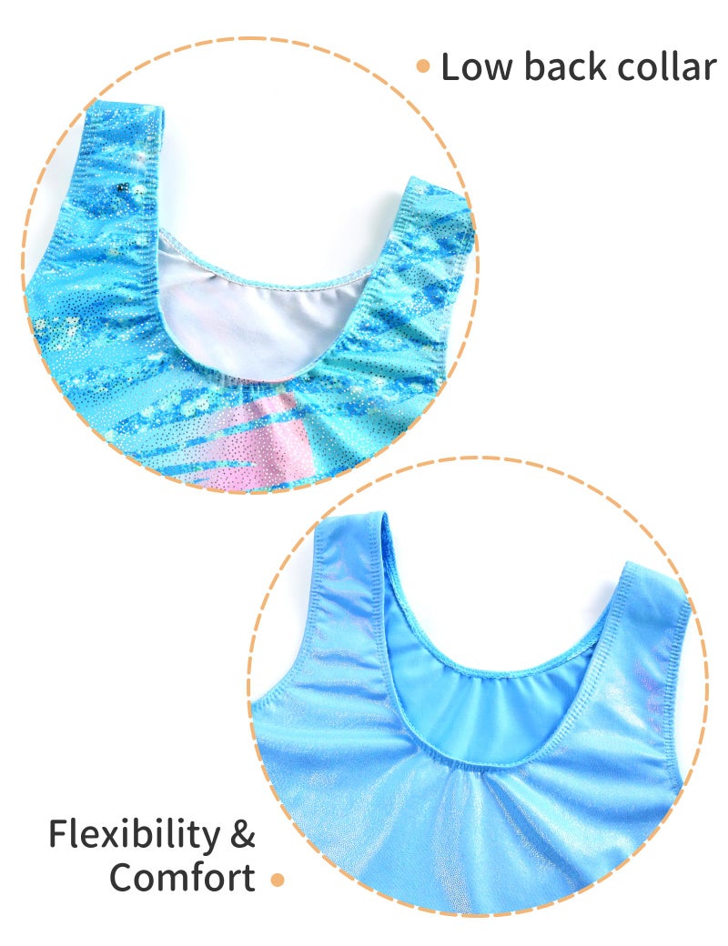 Nokecina Gymnastics Leotards for Girls Size 6-7 Years Old 2 Packs Blue Green Tumbling Unitards - Image 4