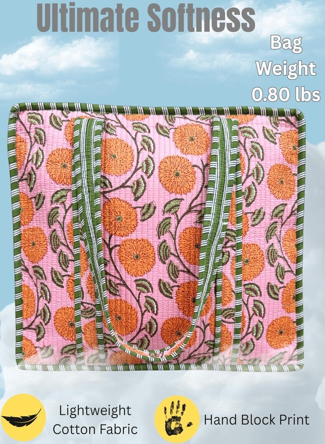 Third Eye Export 100% Cotton Quilted Tote Bag 18x16- Large Zipper Beach Bag & Travel Bag Green Purse Reusable Grocery Bags, Classic Rose Duckling Floral Print, 18X16 Inches - Image 3