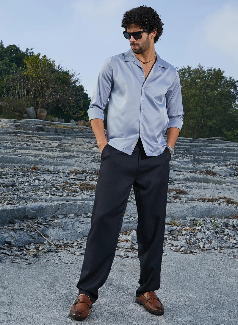 كامبوس سوترا Men's Flint Grey Solid Cuban Shirt