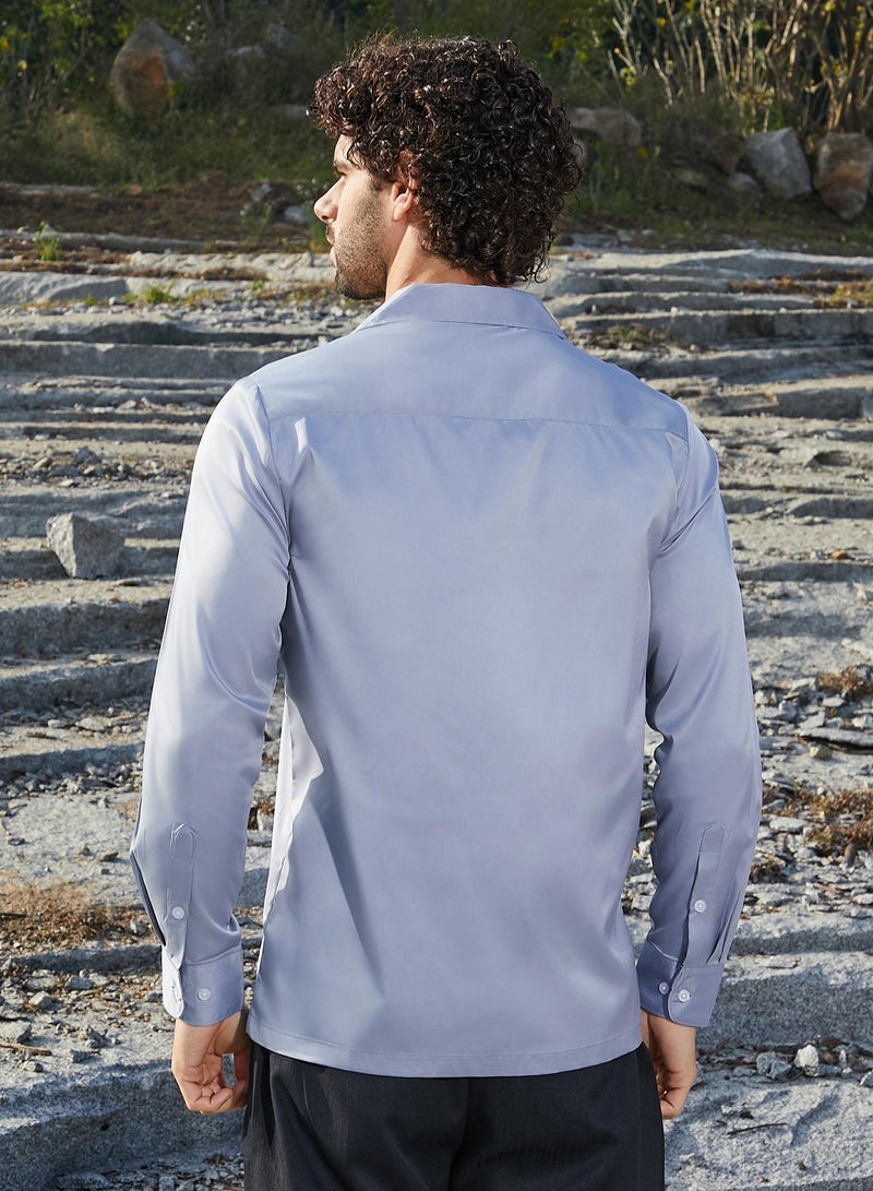 Campus Sutra Men's Flint Grey Solid Cuban Shirt  - Image 5