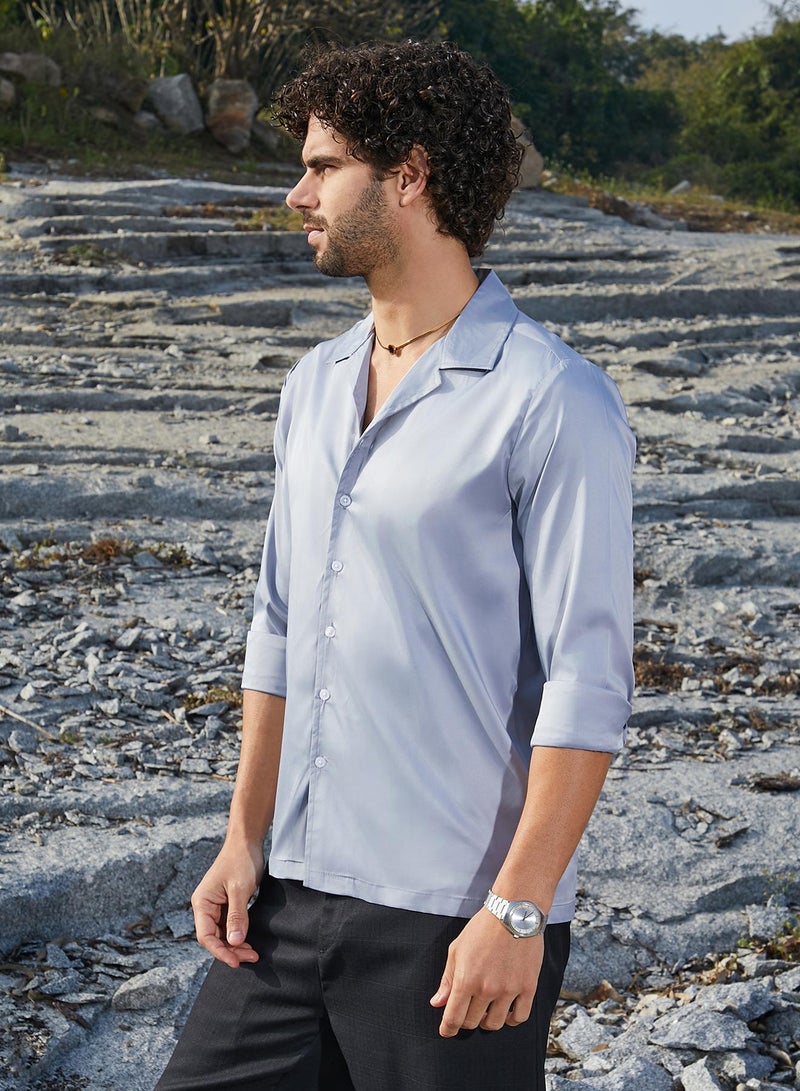 Campus Sutra Men's Flint Grey Solid Cuban Shirt  - Image 3