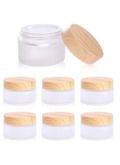 FUFU 6Pcs Glass Cosmetic Containers Empty Sample Jars with Bamboo Wood Leakproof Lids gram Capacity Makeup Sample Containers for Lotion Cream Cosmetic  - Image 1