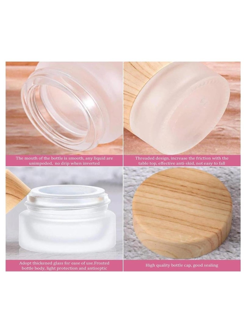 FUFU 6Pcs Glass Cosmetic Containers Empty Sample Jars with Bamboo Wood Leakproof Lids gram Capacity Makeup Sample Containers for Lotion Cream Cosmetic  - Image 4