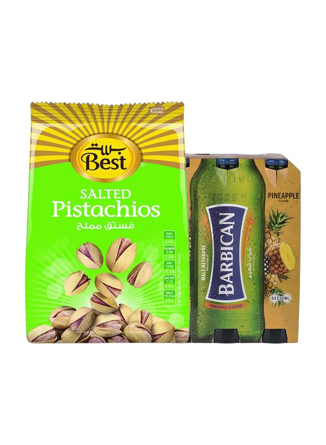 noon Best Salted Pistachios 150grams + Barbican Pineapple Flavoured Non-Alcoholic Malt Beverage NRB Pineapple 330ml Pack of 6 - Image 1