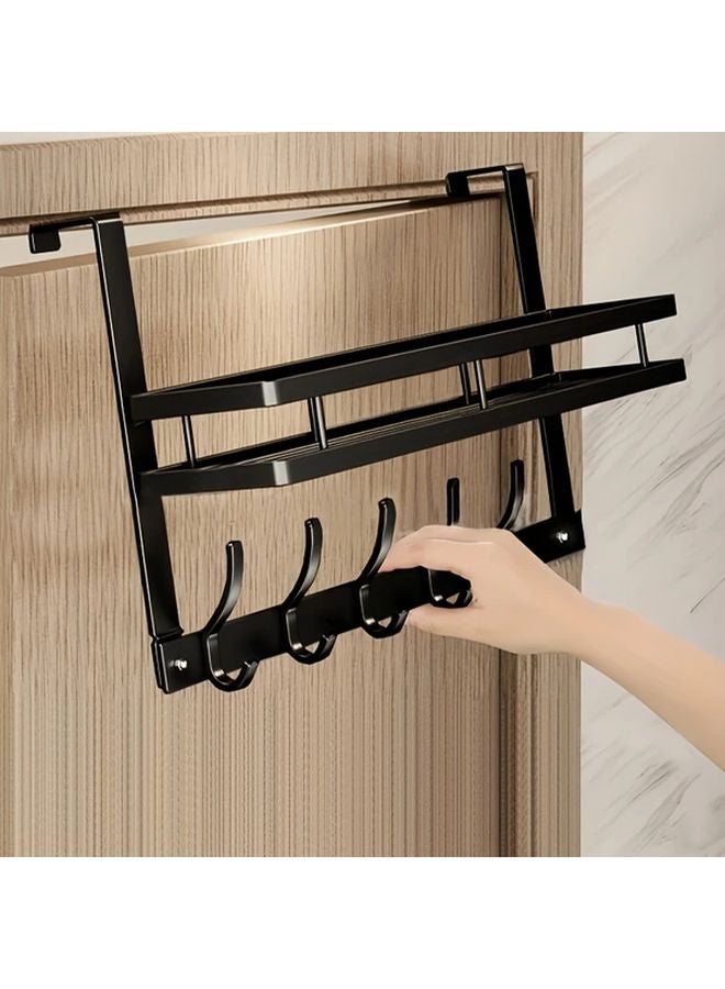5 Pack Black No Drill Door Hooks Heavy Duty Steel Wall Mounted Bathroom Storage Rack - Image 2