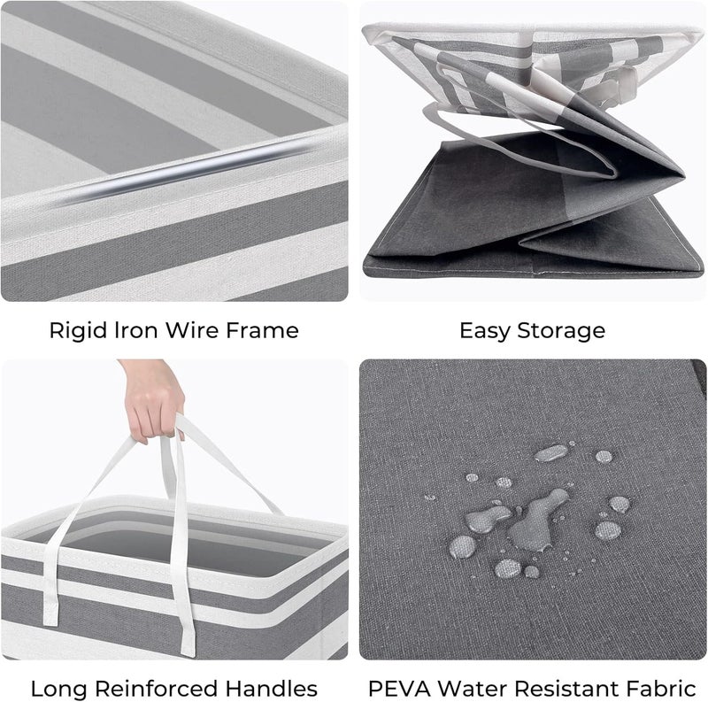 HomeHacks حزمة HomeHacks المزدوجة لسلة الغسيل الكبيرة، مقاومة للماء، سلة غسيل قائمة بذاتها، سلة ملابس طويلة قابلة للطي بمقابض ممتدة للملابس والألعاب في السكن الجامعي والعائلة، رمادي متدرج، 125 لتر - Image 2