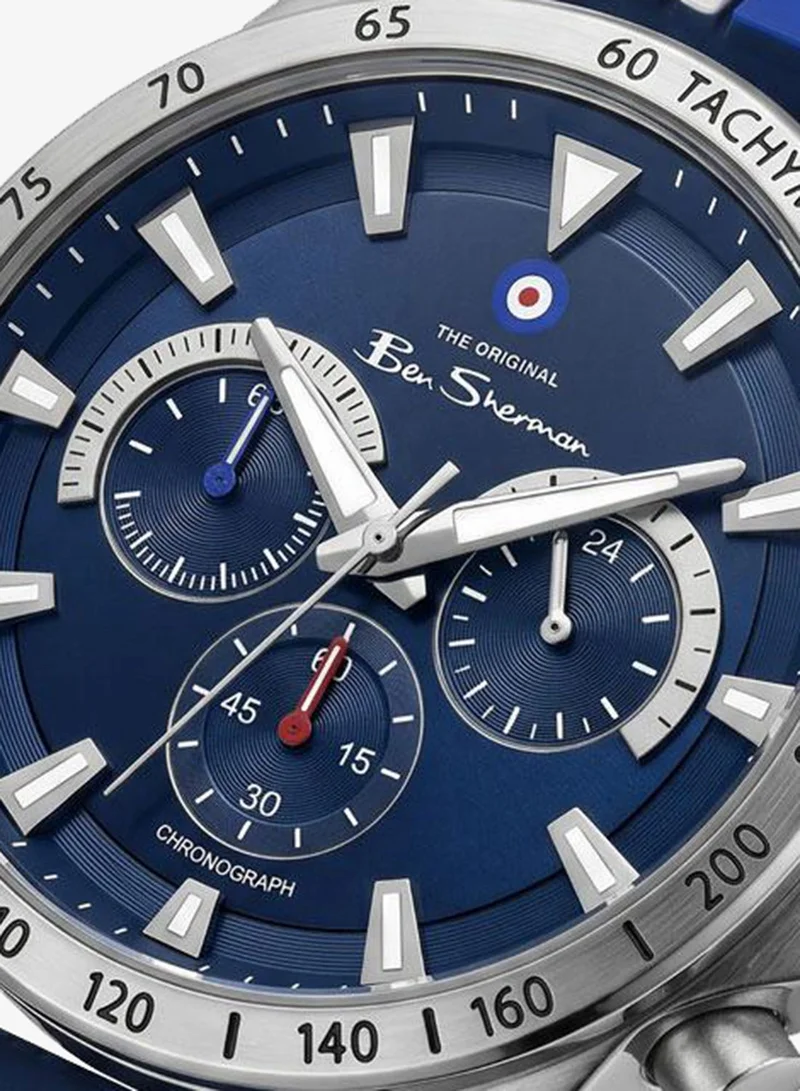 Ben Sherman Liverpool  Blue Dial Blue Silicone Strap Chronograph Watch for Men, 44mm
