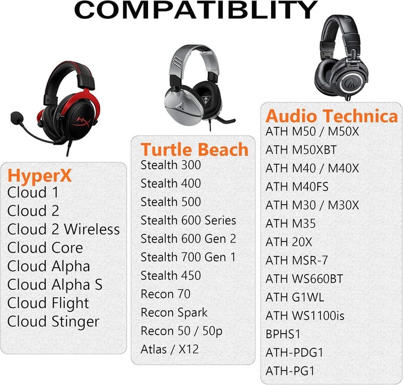 G GVOEARS وسائد أذن بديلة مطورة لـ HyperX Cloud/Alpha، Audio Technica M50X/M40X، Turtle Beach Stealth 400/600 والمزيد - وسائد أذن مع قماش شبكي قابل للتنفس/سمك إضافي/رغوة ذاكرة - Image 2