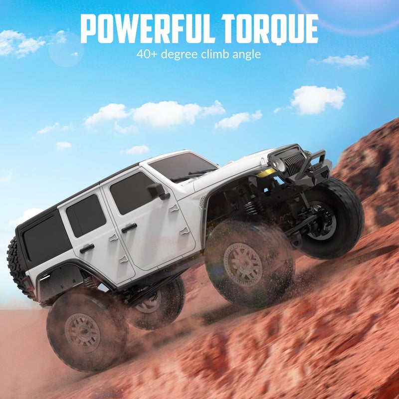 Flycolor شاحنة FLYCOLOR RCS24 RC 1/24 على الطرق الوعرة 4x4 مركبة تسلق على الطرق الوعرة شاحنة وحش RC مع مصابيح أمامية ساطعة 2 بطاريات ألعاب هواية مقاومة للماء (RTR أبيض) - Image 2