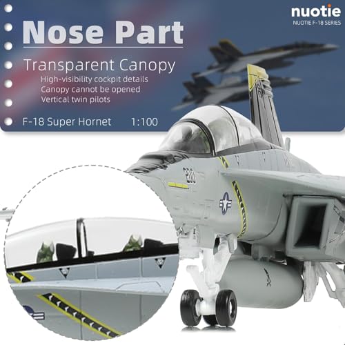 NUOTIE 1/100 F/A-18 Super Hornet Diecast Metal Fighter Jet Model Kits Pre-Build Replica 1943-2018 Jolly Roger Livery Military for Display Collection or Gift - Image 3