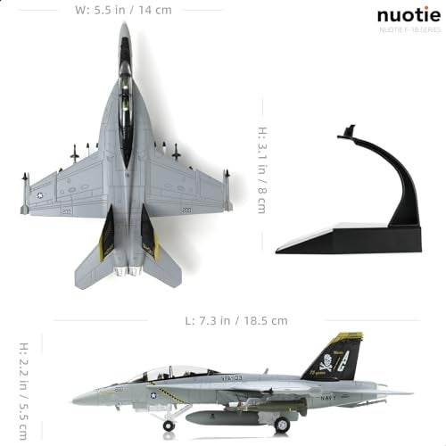 NUOTIE 1/100 F/A-18 Super Hornet Diecast Metal Fighter Jet Model Kits Pre-Build Replica 1943-2018 Jolly Roger Livery Military for Display Collection or Gift - Image 2