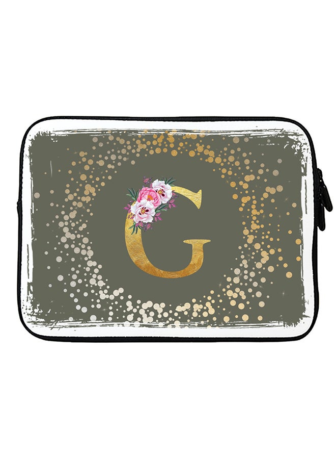 Stylizedd Laptop Sleeve Bag for Macbook 13, 14, 15, 16 inch- Custom Monogram Initial Letter Floral Pattern Alphabet - G  (Olive Green)  - Image 1