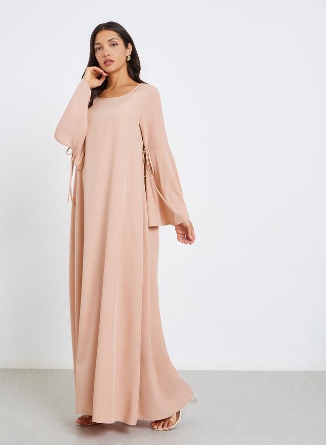 Styli Women Beige A-Line Jalabiya with Tie Detail - Image 1