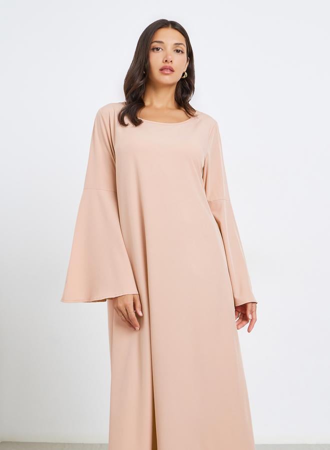 Styli Women Beige A-Line Jalabiya with Tie Detail - Image 2