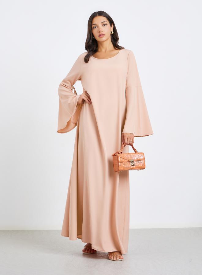 Styli Women Beige A-Line Jalabiya with Tie Detail - Image 3