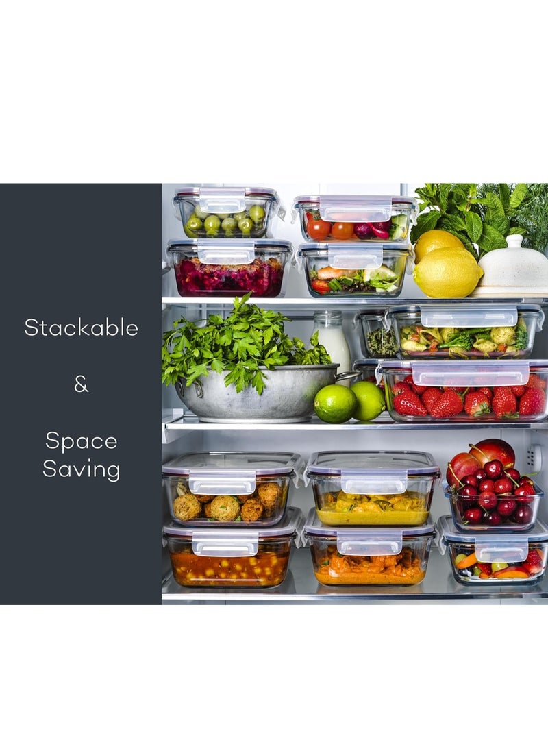 Toshionics - 4 pieces Glass Food Containers Set with Airtight Lids 1040 ml Pack Lunch Box Glass Storage Box Kitchen Cabinet Fridge Organizer Food Meal Prep Container Glass (Rectangle) - Image 1
