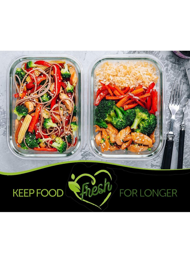Toshionics - 4 pieces Glass Food Containers Set with Airtight Lids 1040 ml Pack Lunch Box Glass Storage Box Kitchen Cabinet Fridge Organizer Food Meal Prep Container Glass (Rectangle) - Image 1