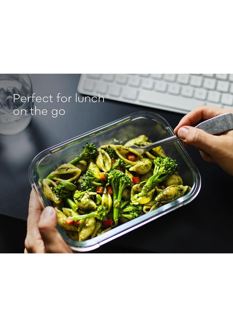 Toshionics - 4 pieces Glass Food Containers Set with Airtight Lids 1040 ml Pack Lunch Box Glass Storage Box Kitchen Cabinet Fridge Organizer Food Meal Prep Container Glass (Rectangle) - Image 1