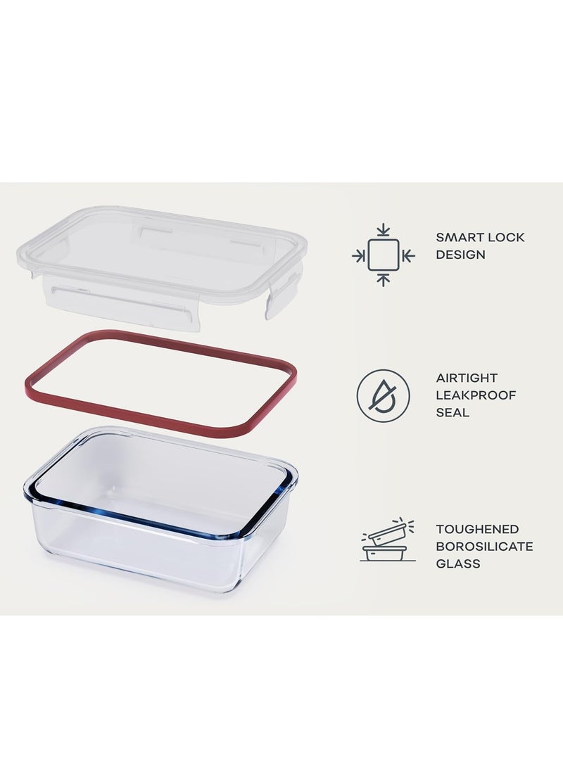Toshionics - 4 pieces Glass Food Containers Set with Airtight Lids 1040 ml Pack Lunch Box Glass Storage Box Kitchen Cabinet Fridge Organizer Food Meal Prep Container Glass (Rectangle) - Image 1