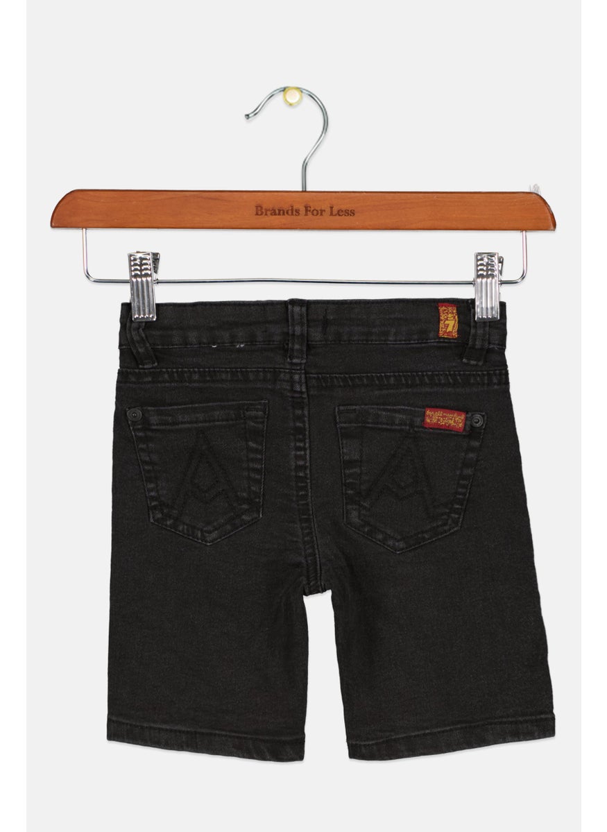 7 FOR ALL MANKIND - Kids Girl Solid Denim Shorts, Black - Image 1